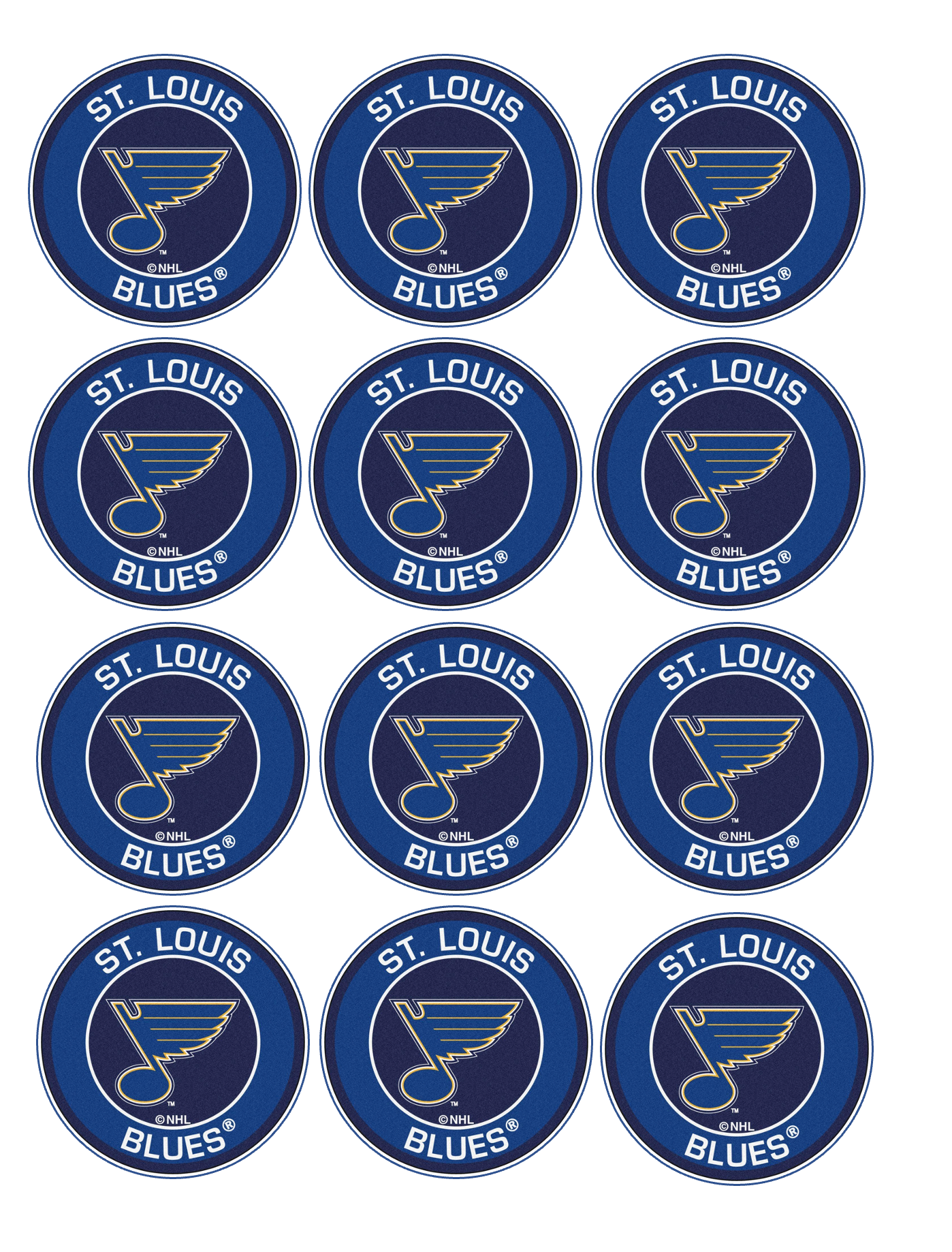 Set of 12 edible image rounds, St. Louis Blues , pre cut, many sizes available