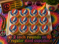 Set of 12 "Grateful Dead, Steal Your Face" pre cut edible image discs for desserts, choose your size