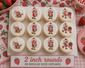 Set of 12 "Strawberry Shortcake" pre cut edible image discs for desserts, choose your size