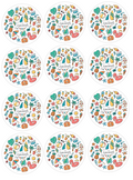 Set of 12 "Summer" pre cut edible image discs for desserts, choose your size