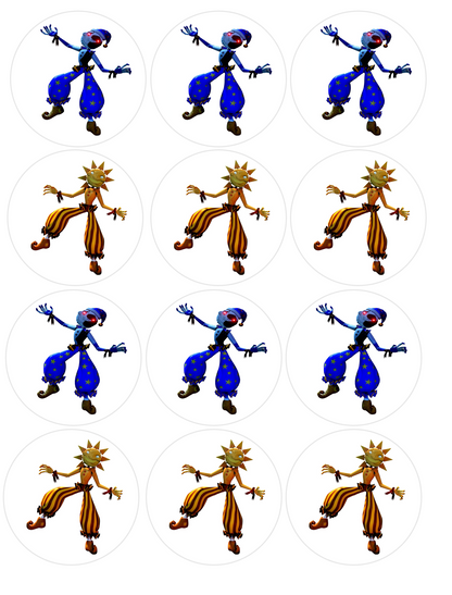 Set of 12 "Sun and Moon Drop, 5 nights at freddys" pre cut edible image discs for desserts, choose your size