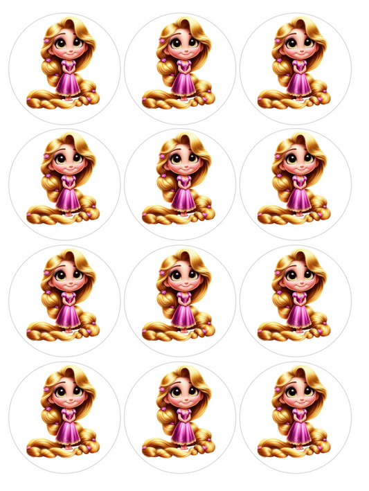 Set of 12 Rapunzel Tangled, pre cut edible image discs for desserts, choose your size