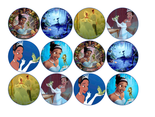 Set of 12 edible image rounds, Princess Tiana Princess and the frog, pre cut, many sizes available