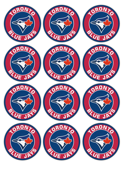 Set of 12 "Toronto Blue Jays" pre cut edible image discs for desserts, choose your size