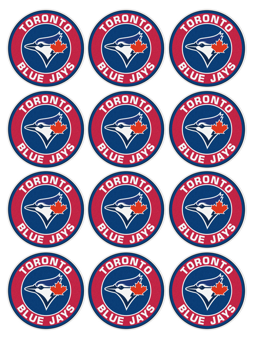 Set of 12 "Toronto Blue Jays" pre cut edible image discs for desserts, choose your size