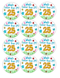 Set of 12 "What's Funnier than 24? 25th birthday" Spongebob pre cut edible image discs for desserts, drink toppers, choose your size