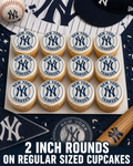 Set of 12 "New York Yankees" pre cut edible image discs for desserts, choose your size