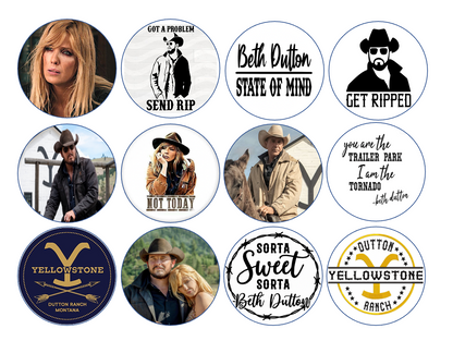 Set of 12 "Yellowstone" pre cut edible image discs for desserts, drink toppers, choose your size