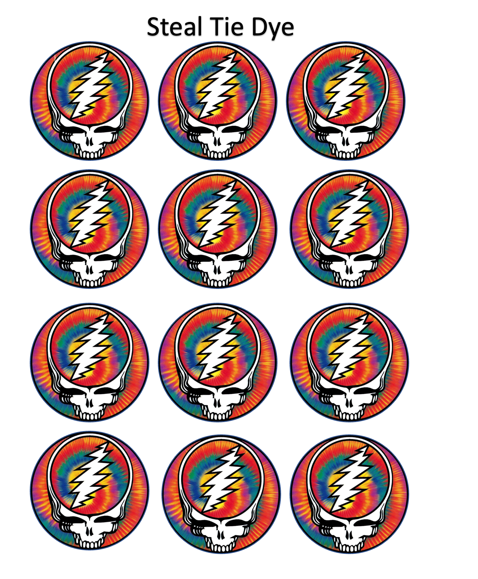 Set of 12 edible images for desserts, drink toppers, pre cut, many sizes available- Grateful Dead, steal your face SYF