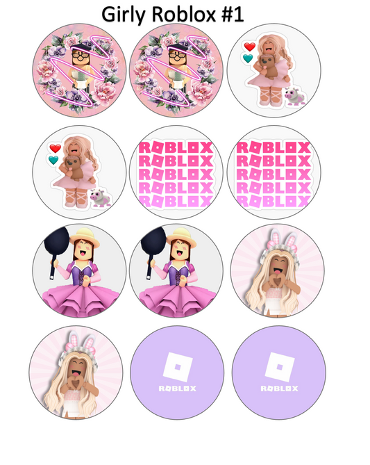 Set of 12 edible images for desserts, drink toppers, pre cut, many sizes available- girly Roblox