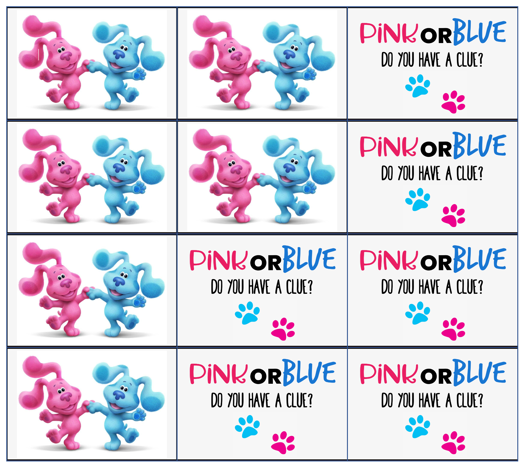 Set of 12 pre cut rectangle edible images for Rice Krispies, cookies, choose your size- Blues Clues Gender Reveal