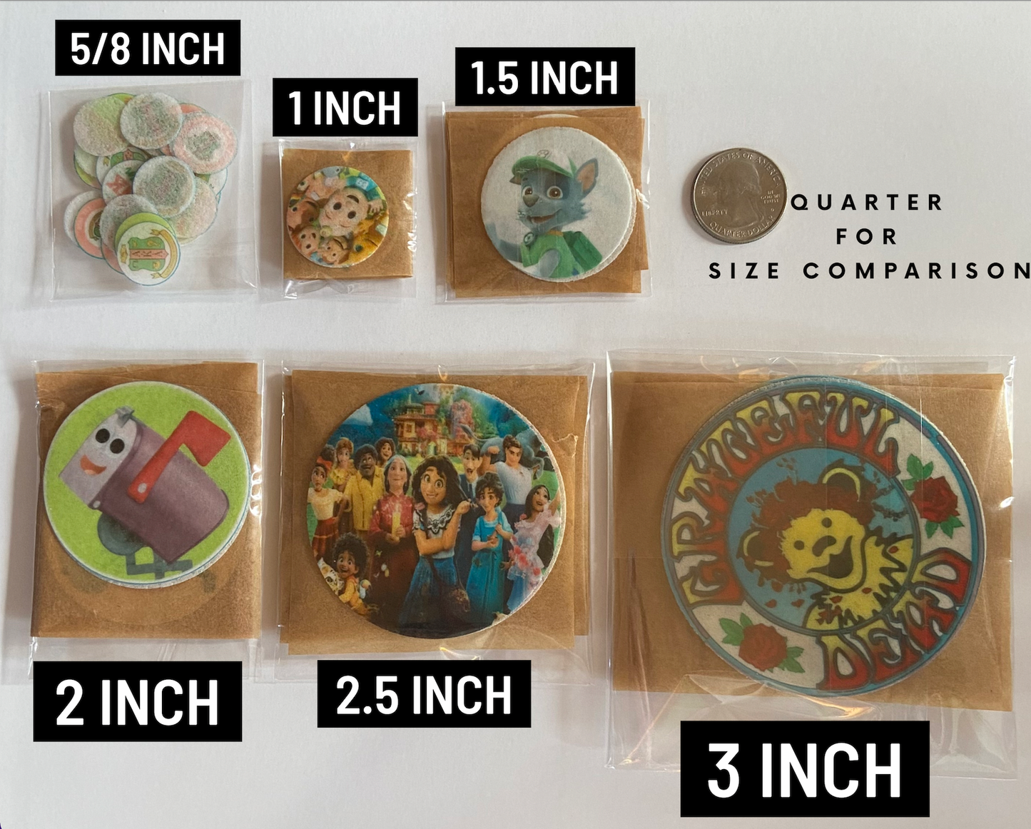 Set of 48- 2 inch circle edible toppers and 48- 2x3" rectangular edible toppers