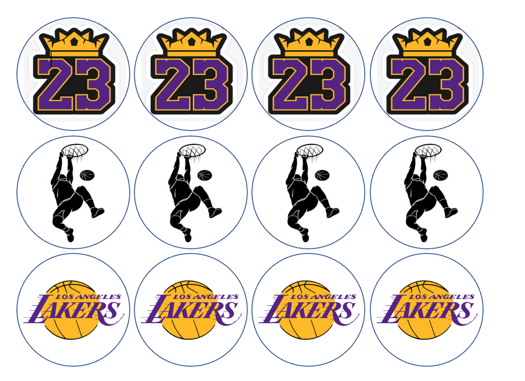 Set of 12 pre cut edible images for desserts, drink toppers, choose your size- Kobe, LA Lakers Basketball