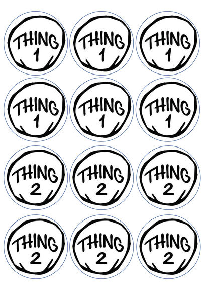 Set of 12 pre cut edible images for desserts, drink toppers, choose your size- Thing 1 and Thing 2 Dr. Seuss