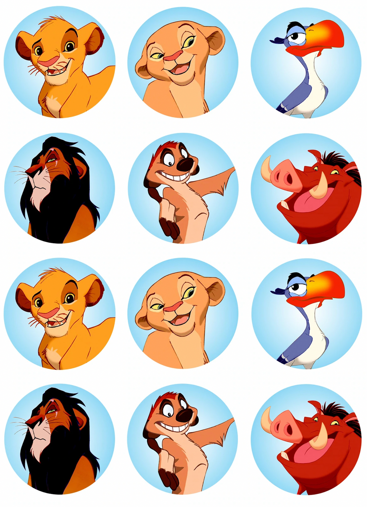 Set of 12 pre cut edible images for desserts, drink toppers, choose your size- Lion King