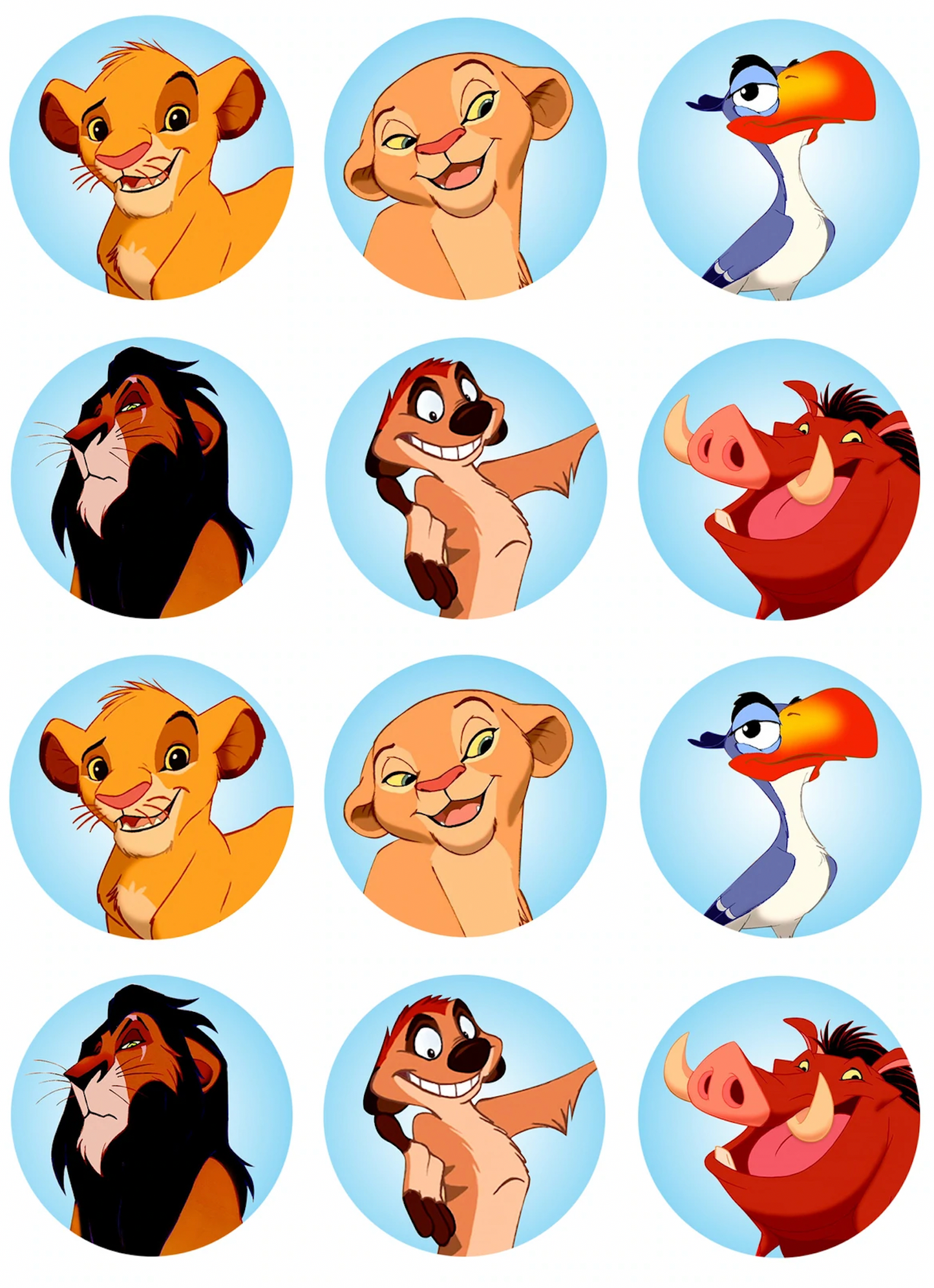 Set of 12 pre cut edible images for desserts, drink toppers, choose your size- Lion King