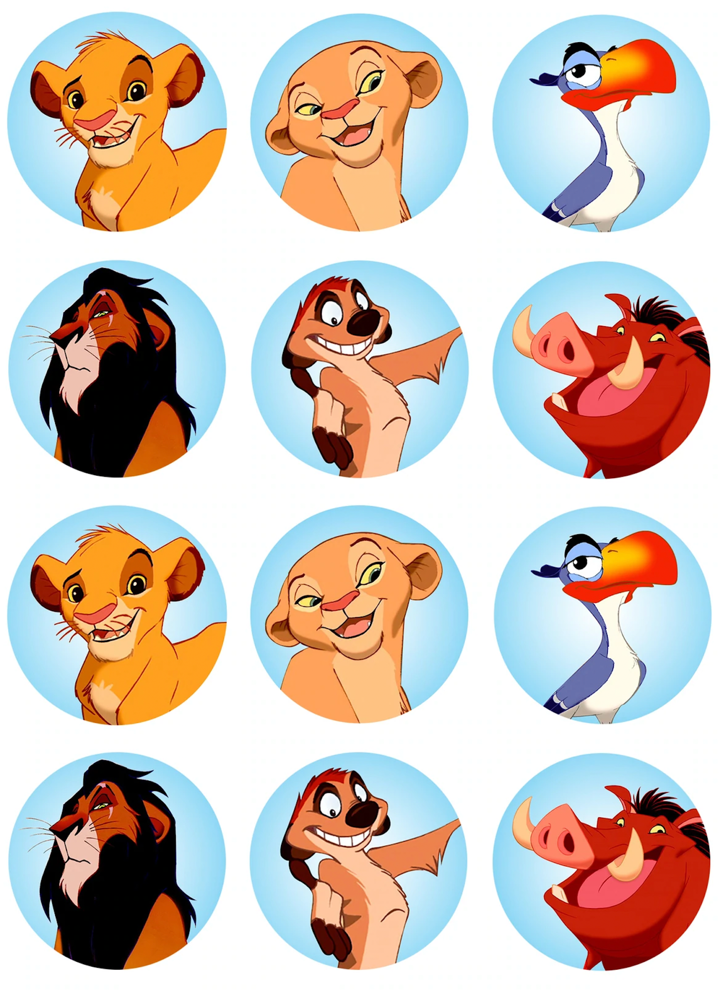 Set of 12 pre cut edible images for desserts, drink toppers, choose your size- Lion King