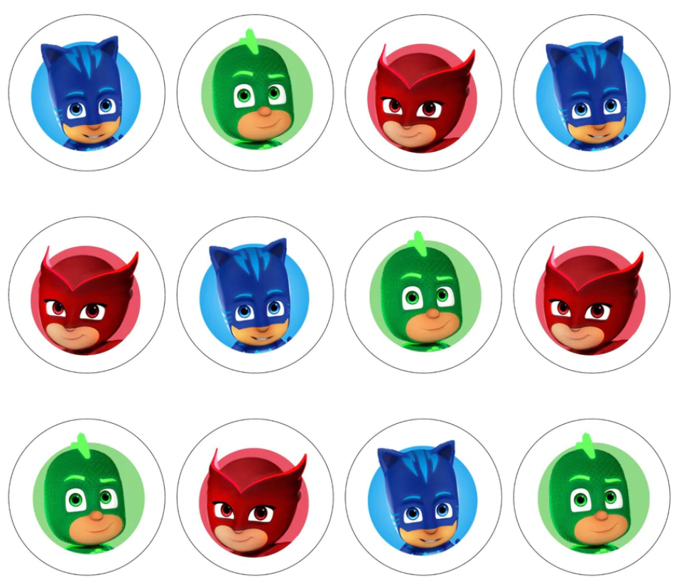 Set of 12 edible images for desserts, drink toppers, pre cut, many sizes available- PJ masks