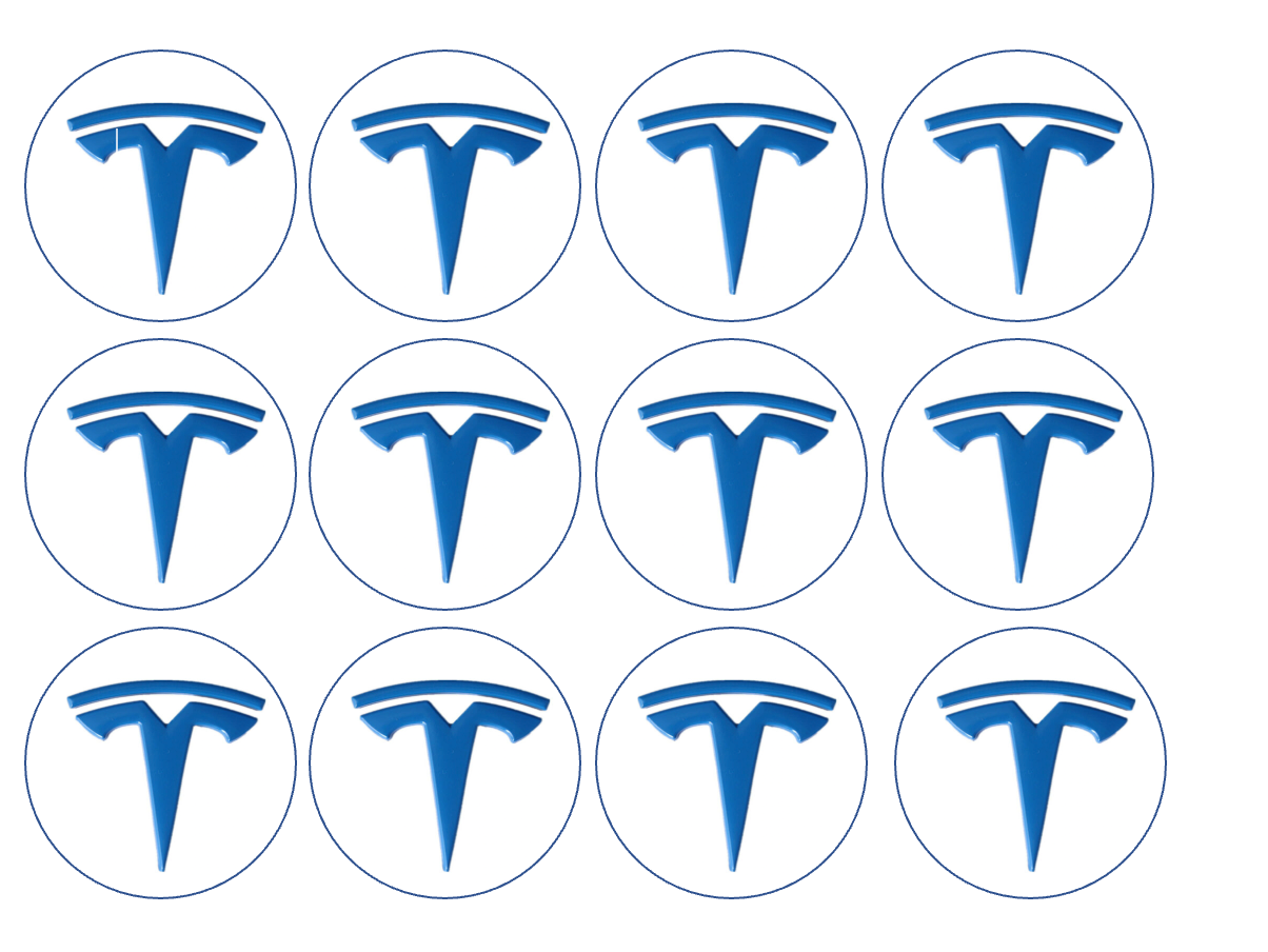 Set of 12 pre cut edible images for desserts, drink toppers, choose your size- Blue Tesla Logo