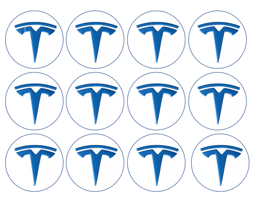 Set of 12 pre cut edible images for desserts, drink toppers, choose your size- Blue Tesla Logo