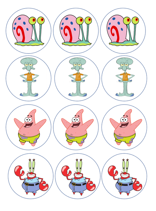 set of 12 pre cut edible images for desserts, drink toppers, choose your size- SpongeBob Squarepants