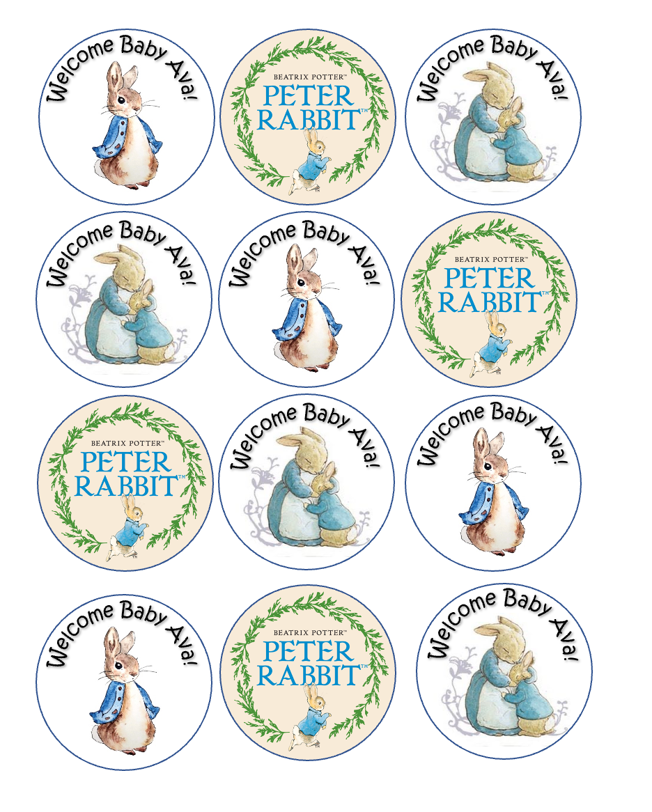 Set of 12 edible images for desserts, drink toppers, pre cut, many sizes available- customizable, Beatrix Potter, Peter Rabbit