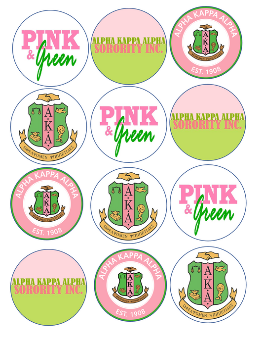 Set of 12 edible images for desserts, drink toppers, pre cut, many sizes available- AKA sorority