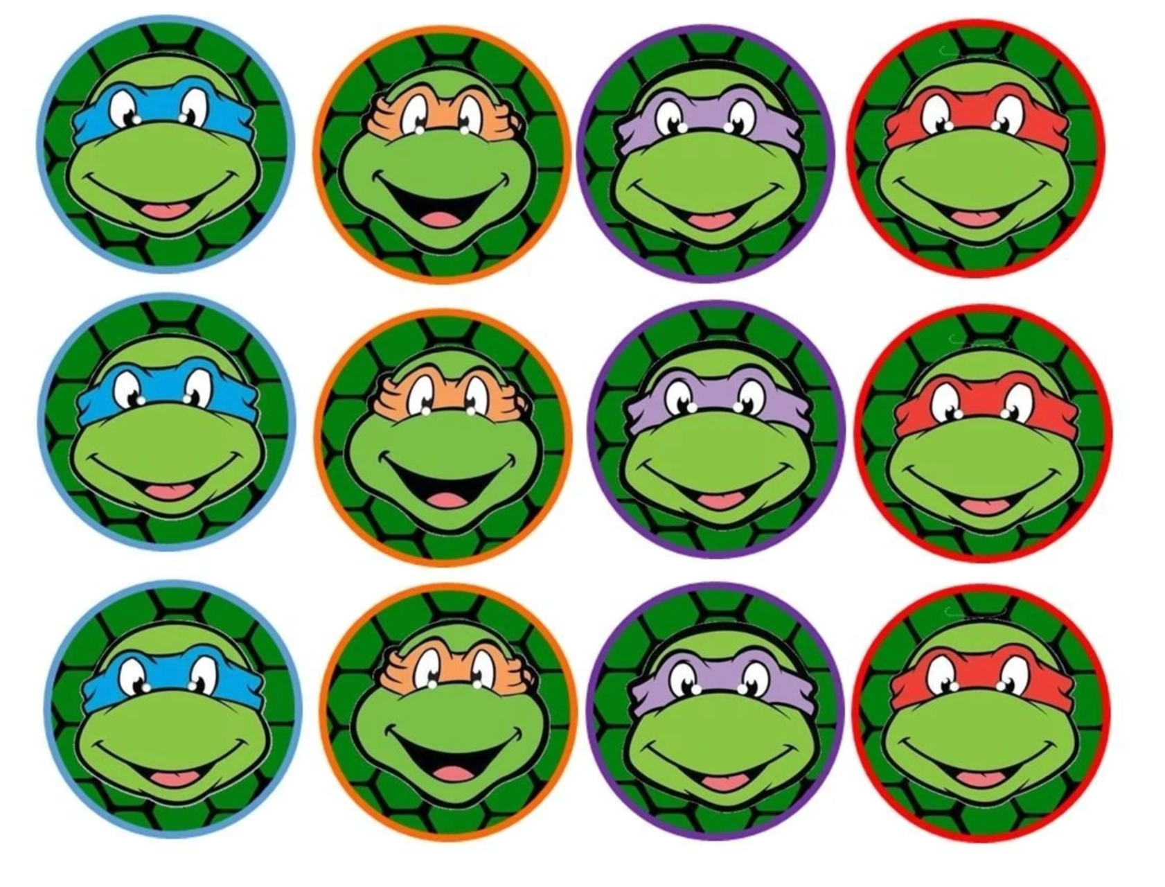 Set of 12 TMNT edible images for desserts, drink toppers, pre cut, many sizes available
