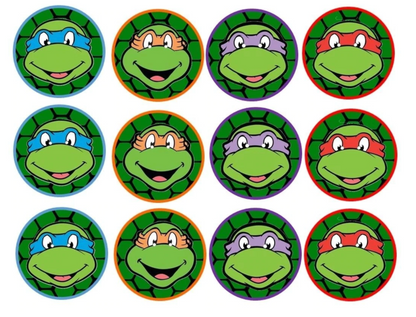 Set of 12 edible images for desserts, drink toppers, pre cut, many sizes available- turtle cartoon