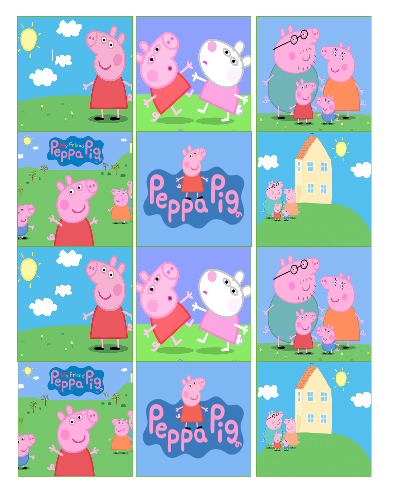 set of 12 pre cut square edible images for desserts, choose your size- Peppa pig