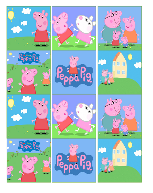 set of 12 pre cut square edible images for desserts, choose your size- Peppa pig