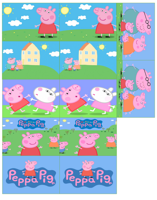 set of 12 pre cut rectangle edible images for desserts, choose your size- Peppa pig