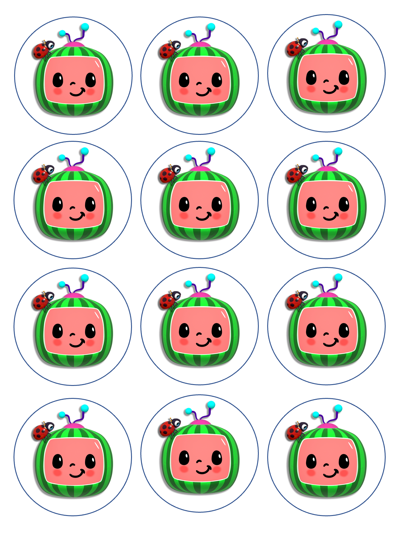 Set of 12 edible images for desserts, drink toppers, pre cut, many sizes available- kids watermelon cartoon