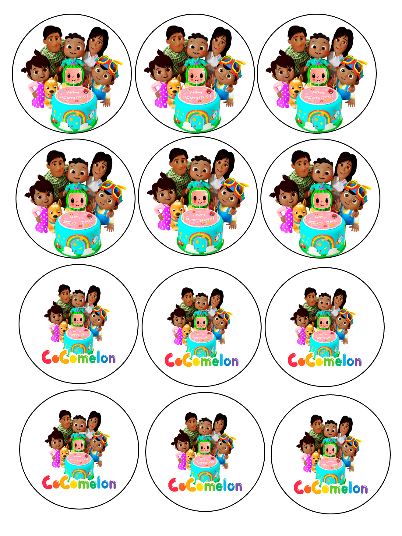 Set of 12 edible images for desserts, drink toppers, pre cut, many sizes available- kids watermelon cartoon, Cody