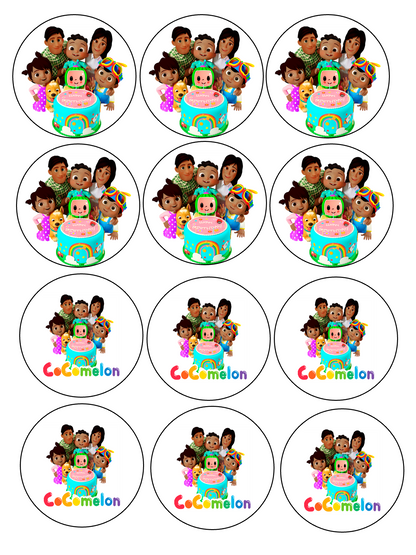 Set of 12 edible images for desserts, drink toppers, pre cut, many sizes available- kids watermelon cartoon, Cody