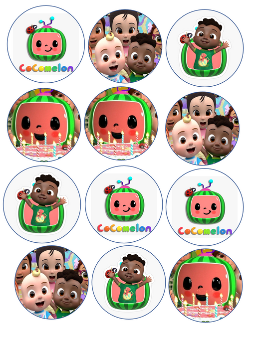 Set of 12 edible images for desserts, drink toppers, pre cut, many sizes available- kids watermelon cartoon, Cody