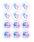 Set of 12 edible images for desserts, drink toppers, pre cut, many sizes available- gender reveal party