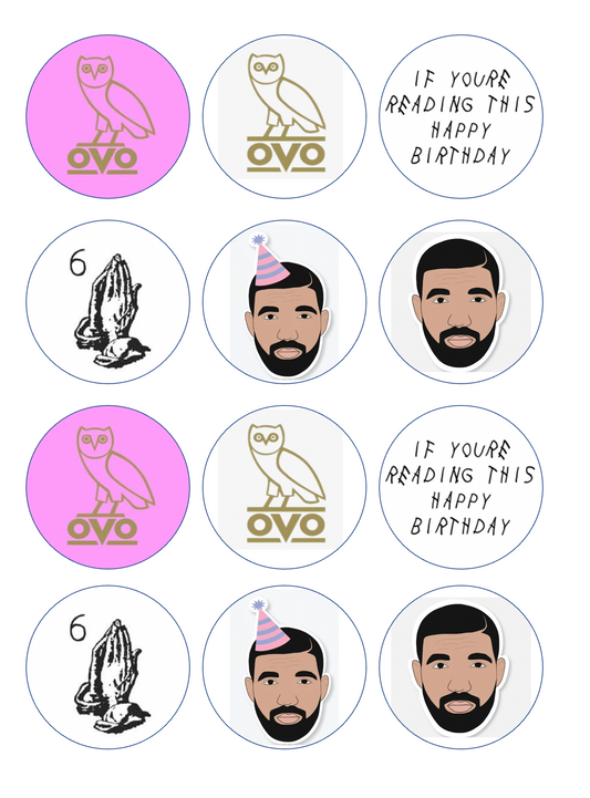 Set of 12 edible images for desserts, drink toppers, pre cut, many sizes available- Drake Birthday