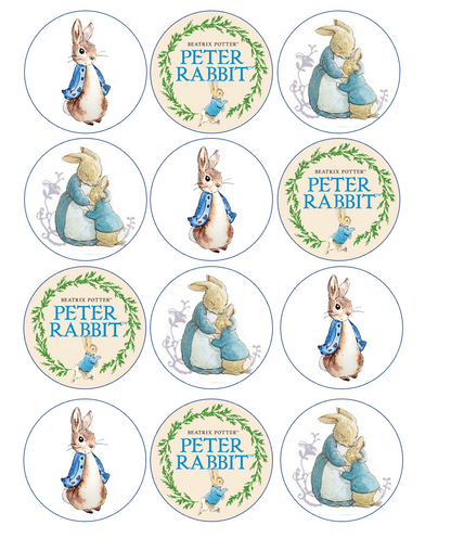 Set of 12 edible images for desserts, drink toppers, pre cut, many sizes available- customizable, Beatrix Potter, Peter Rabbit