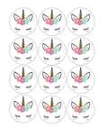 Set of 12 pre cut edible images for desserts, drink toppers, choose your size- Unicorn with flower crown