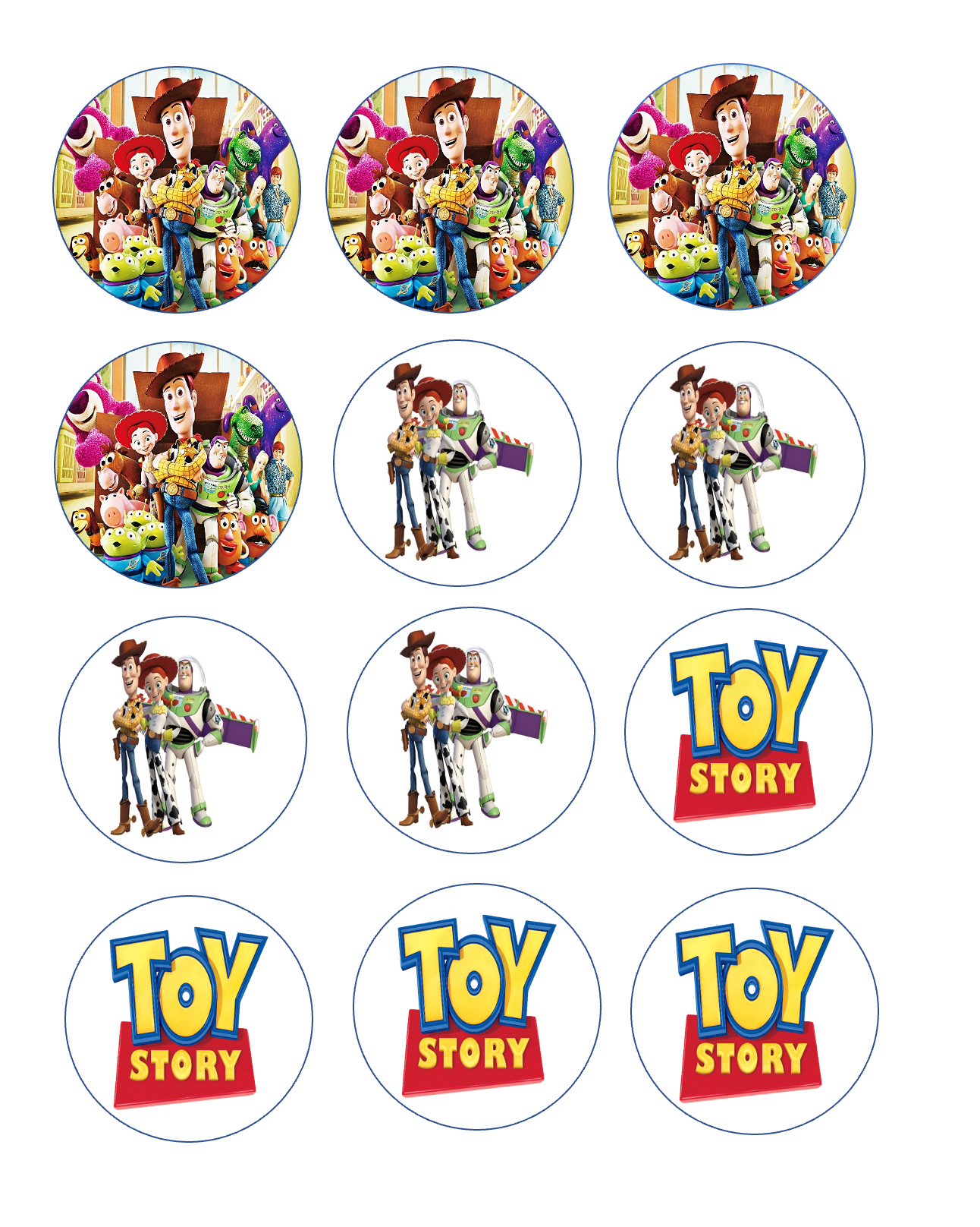 Set of 12 pre cut edible images for desserts, drink toppers, choose your size- Toy Story