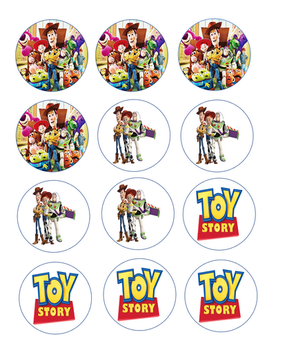 Set of 12 pre cut edible images for desserts, drink toppers, choose your size- Toy Story