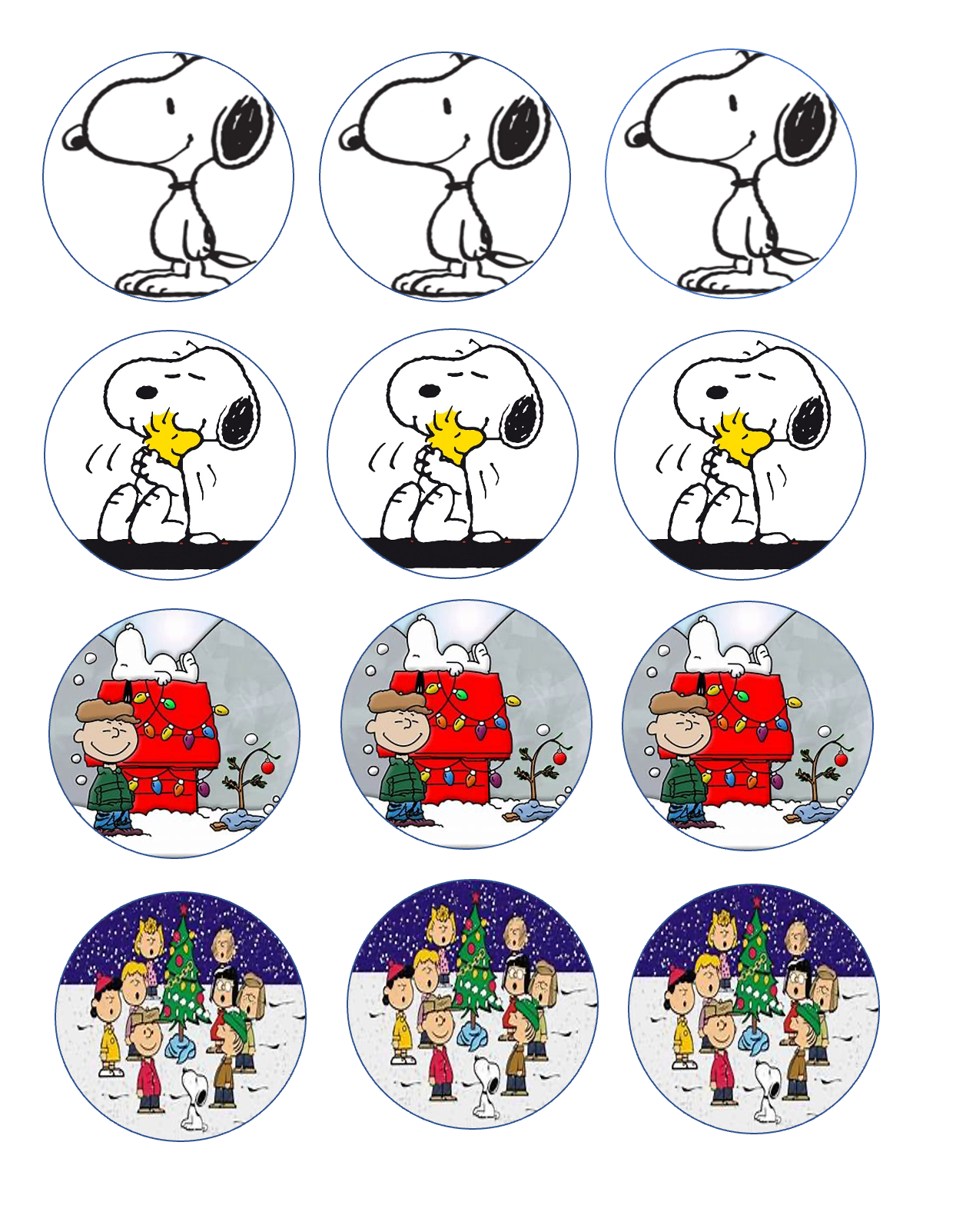 Set of 12 pre cut edible images for desserts, drink toppers, choose your size- Snoopy Christmas