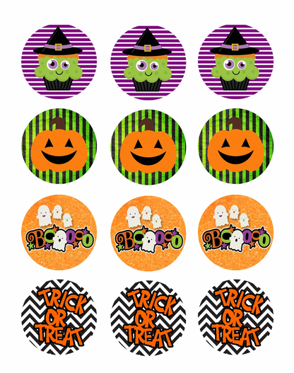 Set of 12 pre cut edible images for desserts, drink toppers, choose your size- Kids Halloween