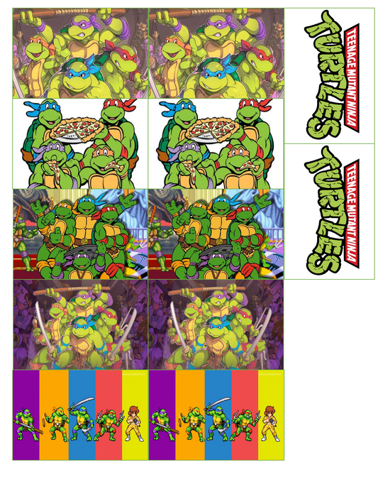 Set of 12 pre cut rectangle edible images for Rice Krispies, cookies, choose your size- TMNT Ninja Turtles