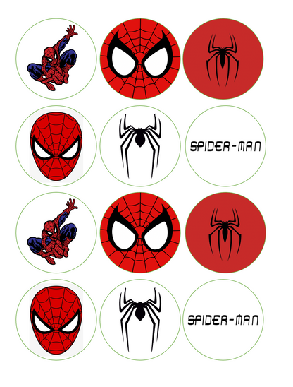 Set of 12 edible images for desserts, drink toppers, pre cut, many sizes available- spiderman