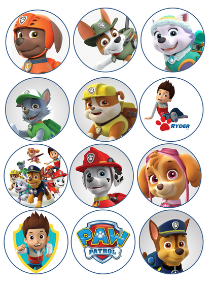 Set of 12 edible images for desserts, drink toppers, pre cut, many sizes available- Paw Patrol