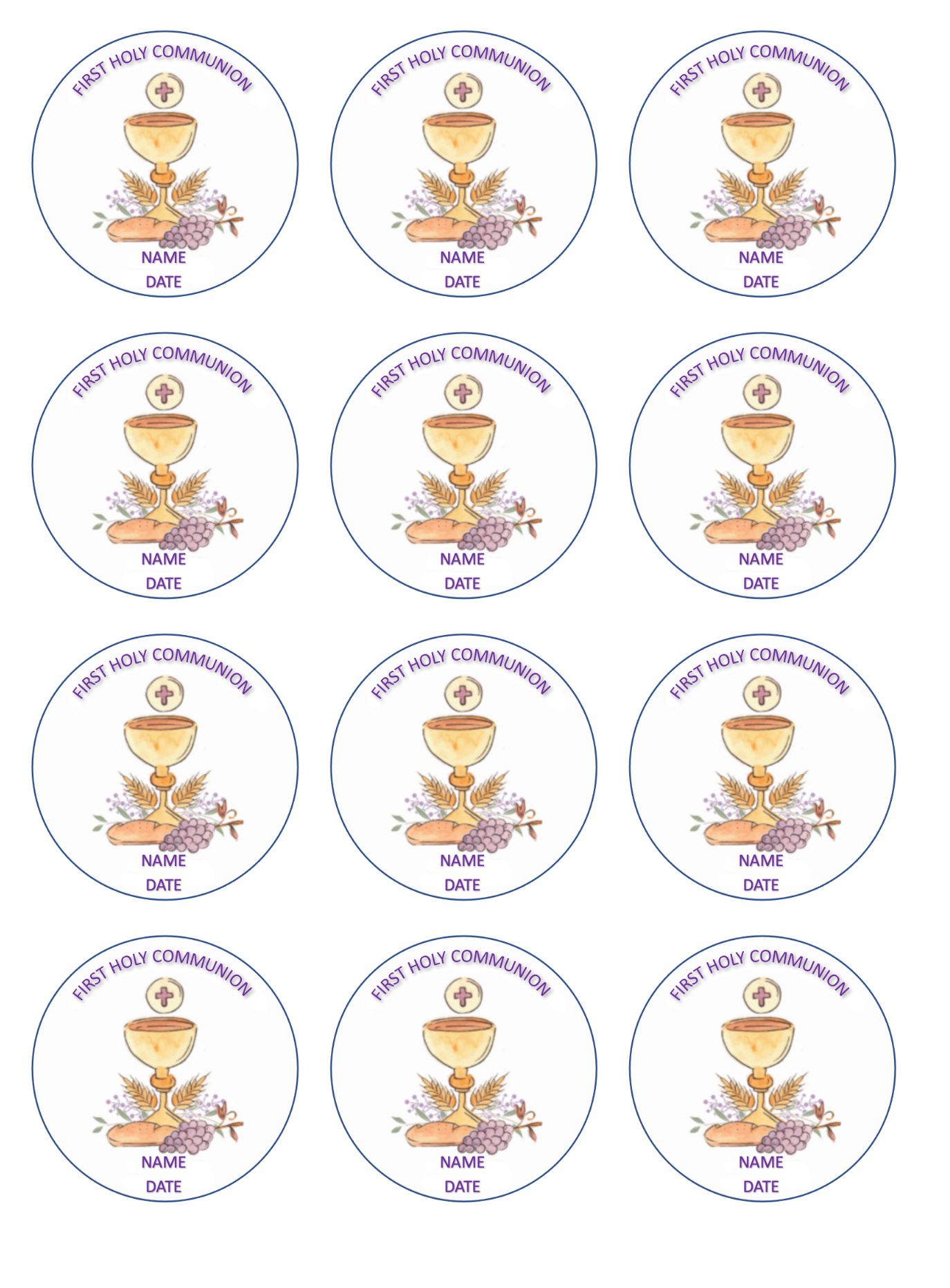 Set of 12 edible images for desserts, drink toppers, pre cut, many sizes available- FIRST COMMUNION