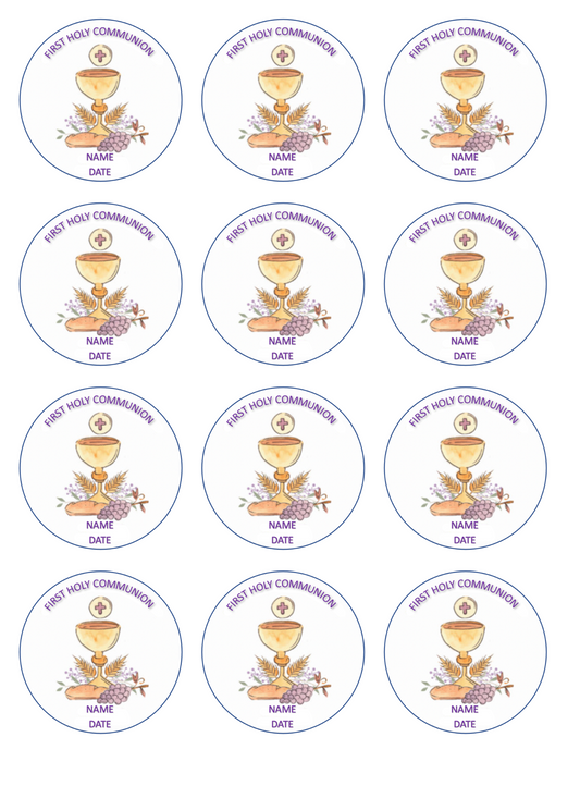 Set of 12 edible images for desserts, drink toppers, pre cut, many sizes available- FIRST COMMUNION