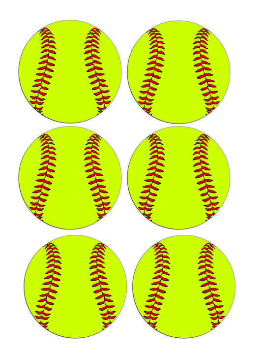 Set of 12 edible images for desserts, drink toppers, pre cut, many sizes available- SOFTBALL